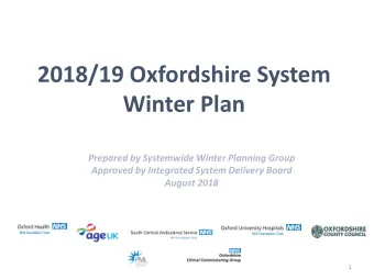 Winter Plan  Prepared by Systemwide Winter Planning Group  Approved by Integrated System Delivery