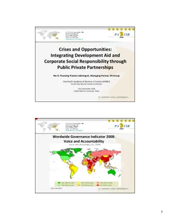 Crises and Opportunities:  Integrating Development Aid and  Corporate Social Responsibility through