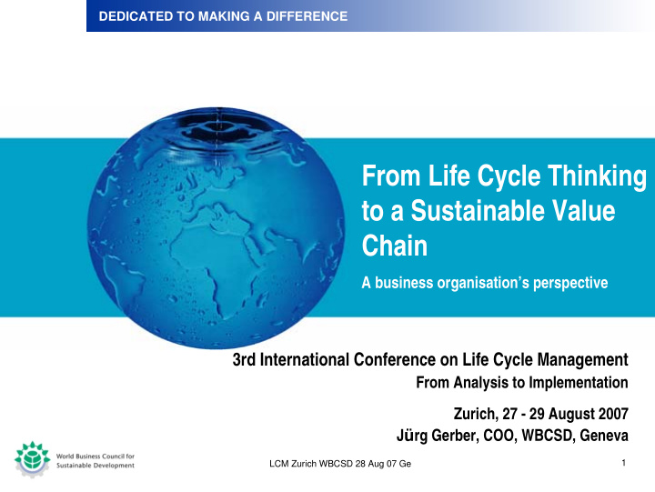 from life cycle thinking to a sustainable value chain