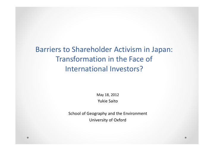 barriers to shareholder activism in japan transformation