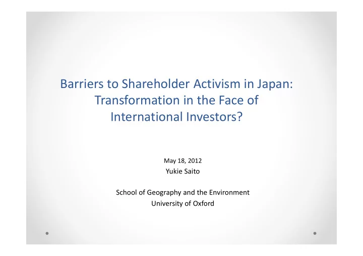 barriers to shareholder activism in japan transformation