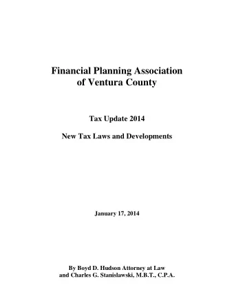 Financial Planning Association  of Ventura County  Tax Update 2014  New Tax Laws and Developments