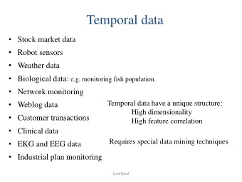 Temporal data  Stock market data  Robot sensors  Weather data  Biological data: e.g.