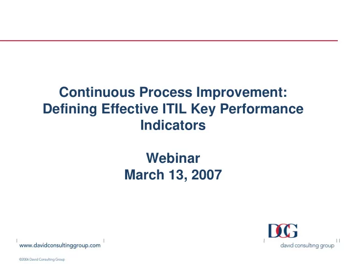 continuous process improvement defining effective itil