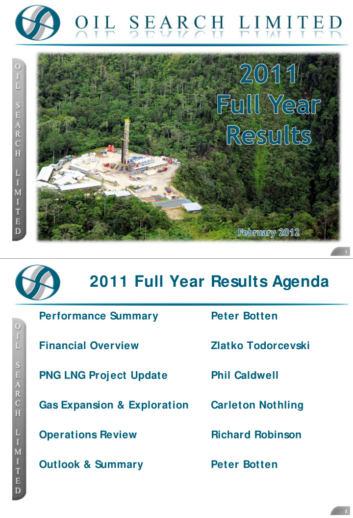2011 full year results agenda