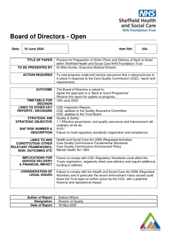Board of Directors - Open  Date:  10 June 2020  Item Ref:  05a  TITLE OF PAPER  Process for