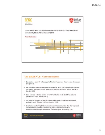 23/06/14  NETWORKING BME ORGANISATIONS: An evaluation of the work of the Black  and Minority Ethnic