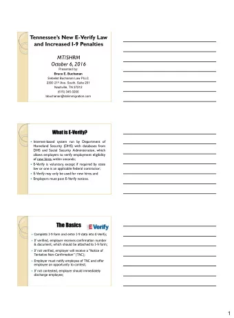 MT/SHRM  October 6, 2016  Presented by:  Bruce E. Buchanan  Sebelist Buchanan Law PLLC 2300 21 st