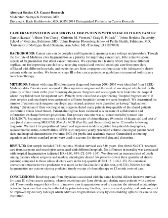 Abstract Session C3: Cancer Research  Moderator: Neeraja B. Peterson, MD  Discussant: Karla