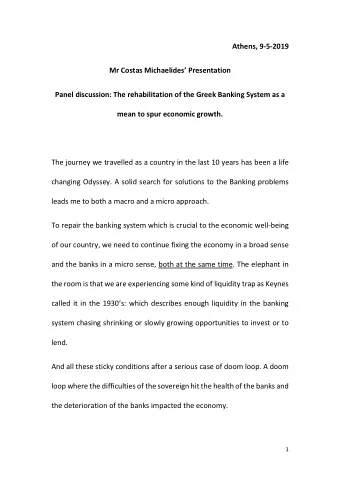 Athens, 9-5-2019 Mr Costas Michaelides Presentation  Panel discussion: The rehabilitation of the