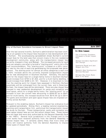TRIANGLE AREA  LAND USE NEWSLETTER  June 2 0 0 7  City of Durham  Considers I ncreases to Street I