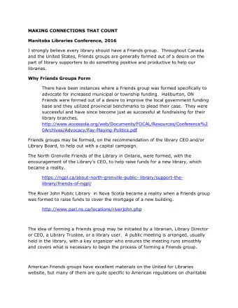 MAKING CONNECTIONS THAT COUNT  Manitoba Libraries Conference, 2016  I strongly believe every