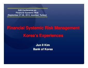 Financial  Financial Systemic Risk Management  Systemic Risk Management  Koreas Experiences