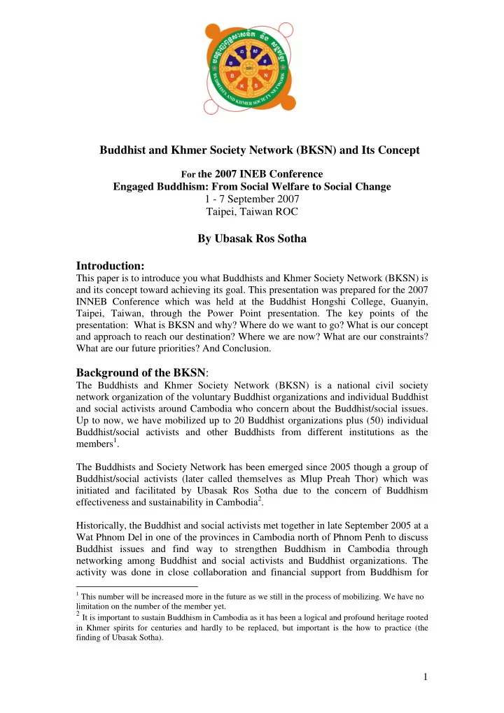 buddhist and khmer society network bksn and its concept