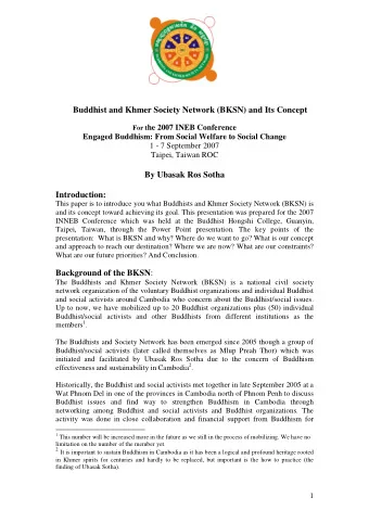 Buddhist and Khmer Society Network (BKSN) and Its Concept For t he 2007 INEB Conference  Engaged