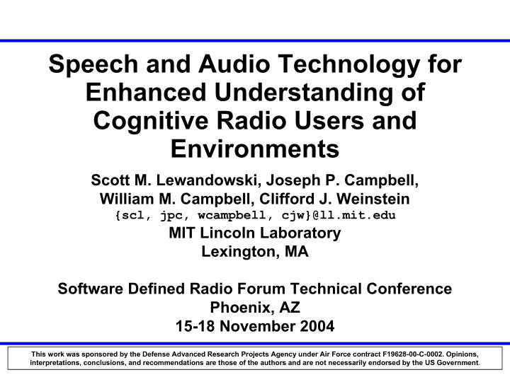 speech and audio technology for enhanced understanding of