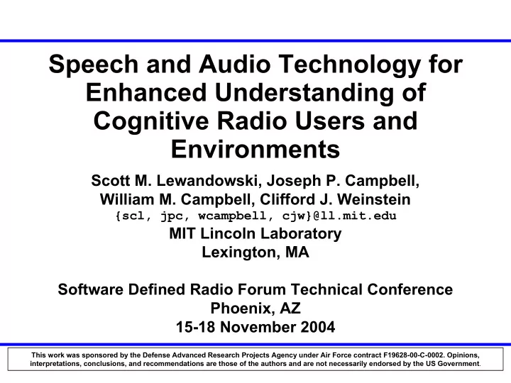 speech and audio technology for enhanced understanding of