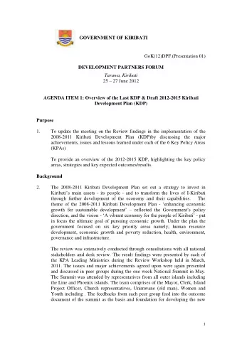 GOVERNMENT OF KIRIBATI  GoK(12)DPF.(Presentation 01)  DEVELOPMENT PARTNERS FORUM  Tarawa, Kiribati