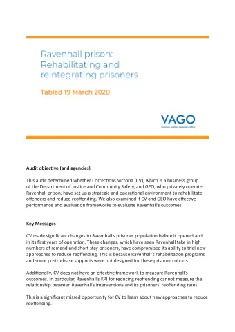 Audit objectjve (and agencies)  This audit determined whether Correctjons Victoria (CV), which is a