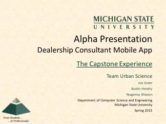 Alpha Presentation  Dealership Consultant Mobile App  The Capstone Experience  Team Urban Science