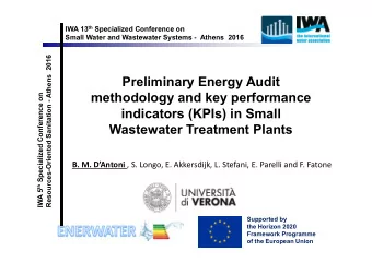 Preliminary Energy Audit  methodology and key performance IWA 5 th Specialized Conference on
