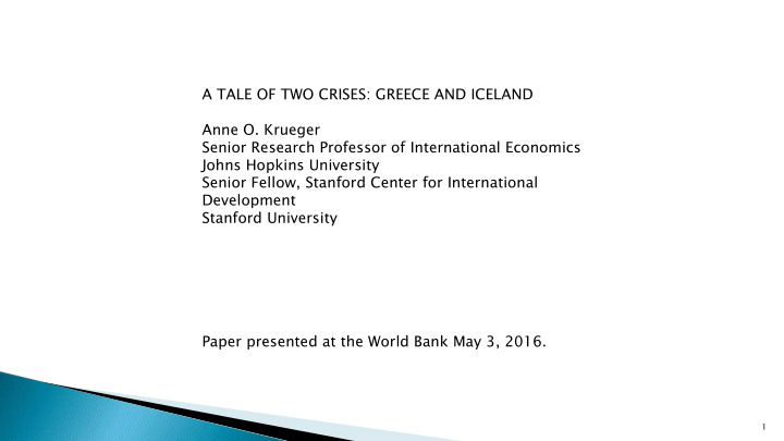 a tale of two crises greece and iceland anne o krueger