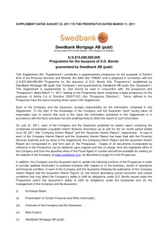 Swedbank Mortgage AB (publ)  (Incorporated with limited liability in the Kingdom of Sweden)