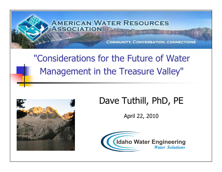 considerations for the future of water management in the