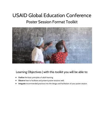 USAID Global Education Conference  Poster Session Format Toolkit  Learning Objectives | with this