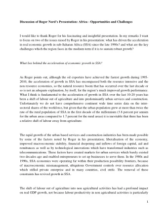 Discussion of Roger Nords Presentation: Africa - Opportunities and Challenges  I would like to