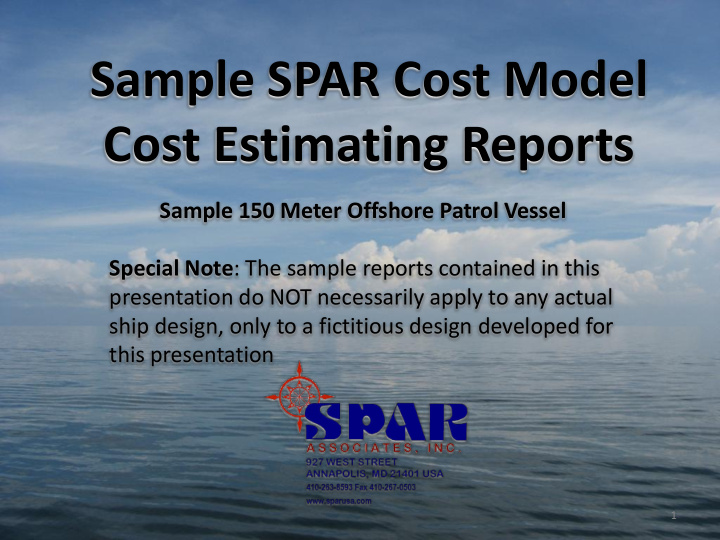 sample spar cost model cost estimating reports