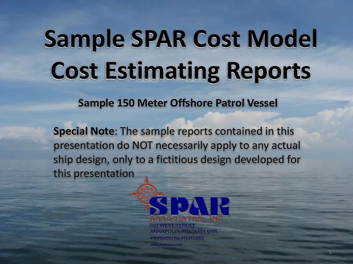 sample spar cost model cost estimating reports