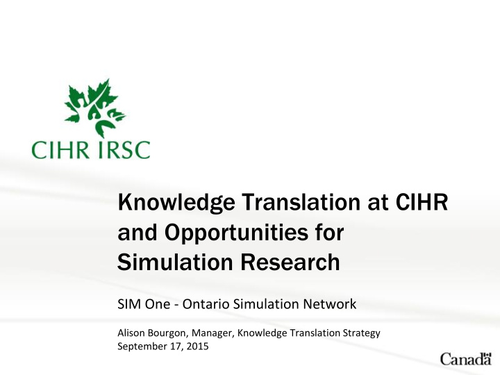 knowledge translation at cihr and opportunities for