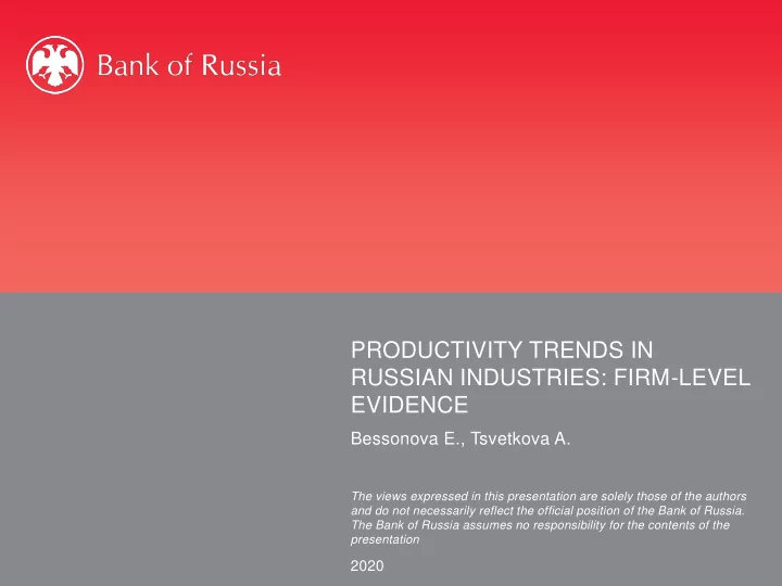 productivity trends in russian industries firm level