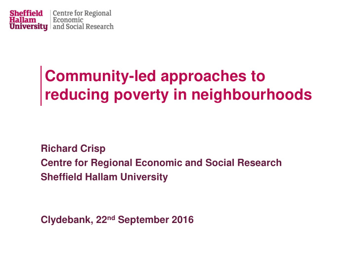 community led approaches to reducing poverty in
