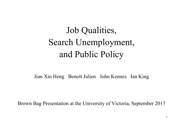 job qualities search unemployment and public policy