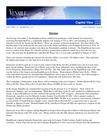 Capitol View  V O L U M E  2 ,  N U M B E R  1 0  N O V E M B E R  2 0 0 4  Election  On Tuesday,