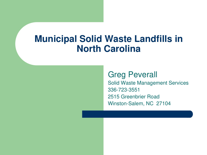 municipal solid waste landfills in north carolina