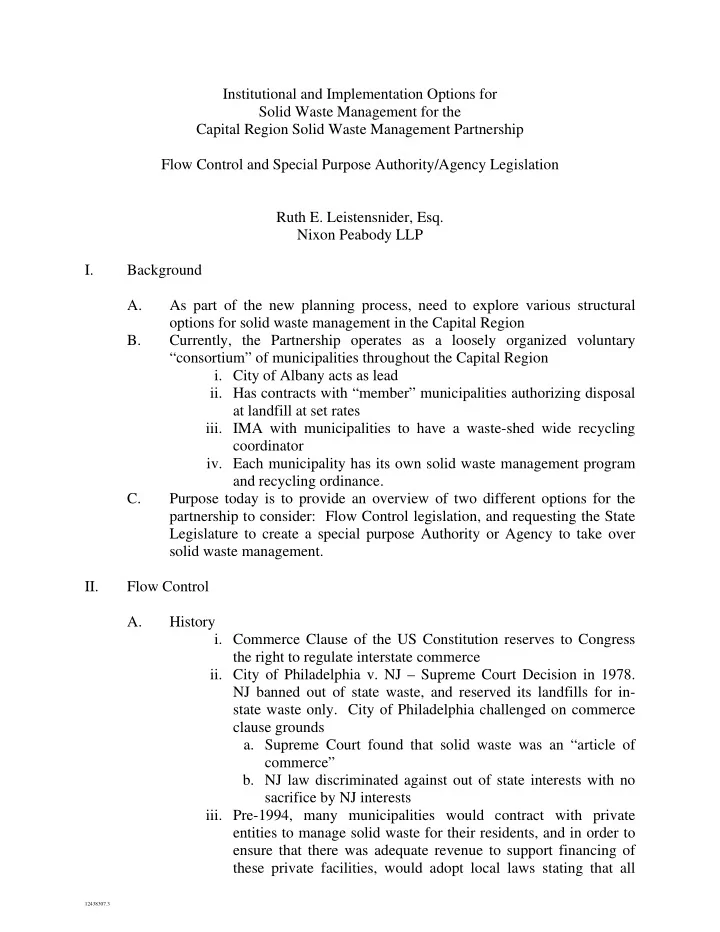 institutional and implementation options for solid waste