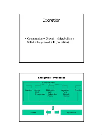 Excretion  Consumption = Growth + (Metabolism + SDA) + F(egestion) + U (excretion ) Energetics