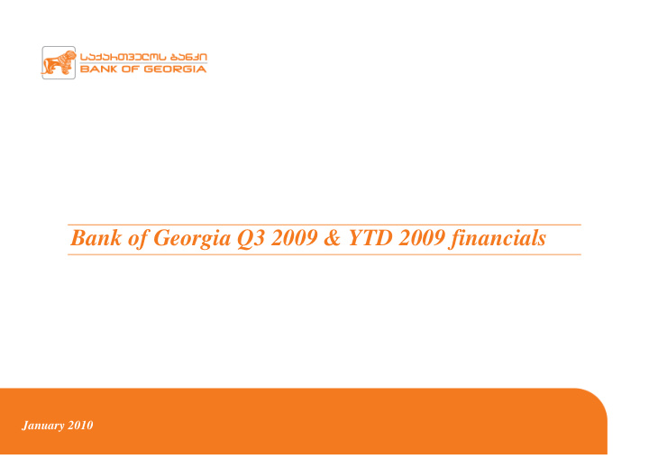 bank of georgia q3 2009 ytd 2009 financials