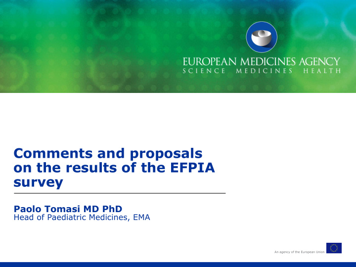 comments and proposals on the results of the efpia survey