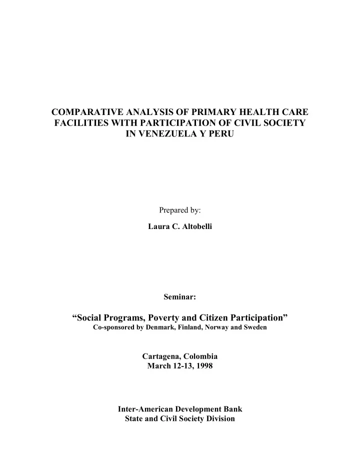 comparative analysis of primary health care facilities