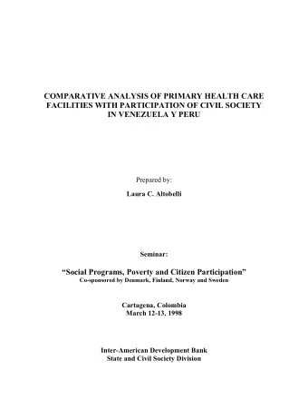 COMPARATIVE ANALYSIS OF PRIMARY HEALTH CARE  FACILITIES WITH PARTICIPATION OF CIVIL SOCIETY  IN