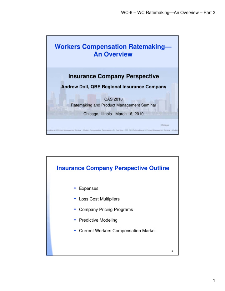 workers compensation ratemaking an overview