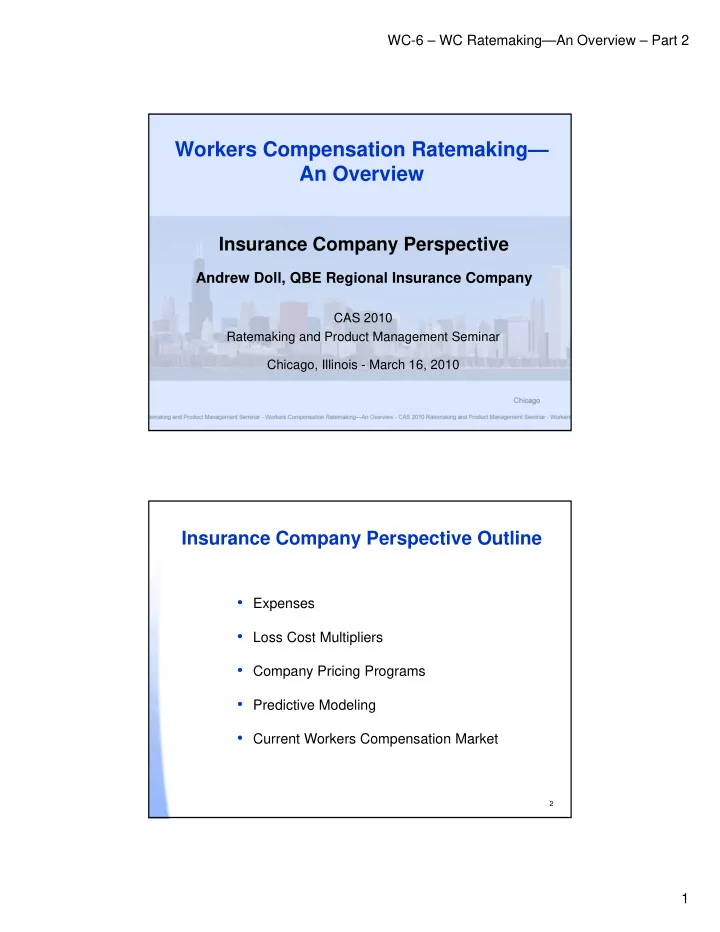 workers compensation ratemaking an overview