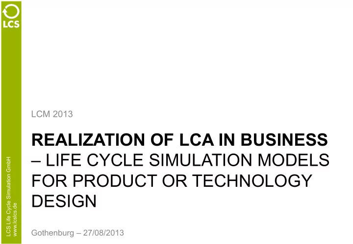 realization of lca in business life cycle simulation