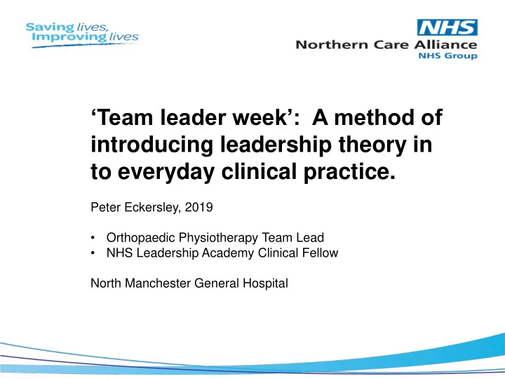 team leader week a method of introducing leadership