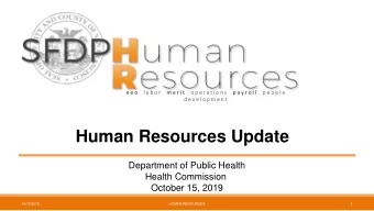 Human Resources Update  Department of Public Health  Health Commission  October 15, 2019