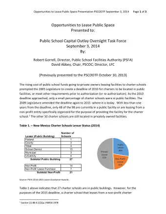 Opportunities to Lease Public Space Presented to: Public School Capital Outlay Oversight Task Force